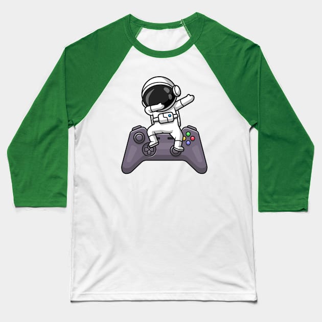 Cute Astronaut Dabbing On Controller Cartoon Baseball T-Shirt by Catalyst Labs